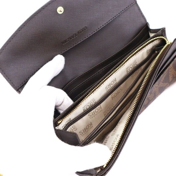 NWT Michael Kors Jet Set Logo Flap Wallet Signature PVC Brown - Picture 5 of 6